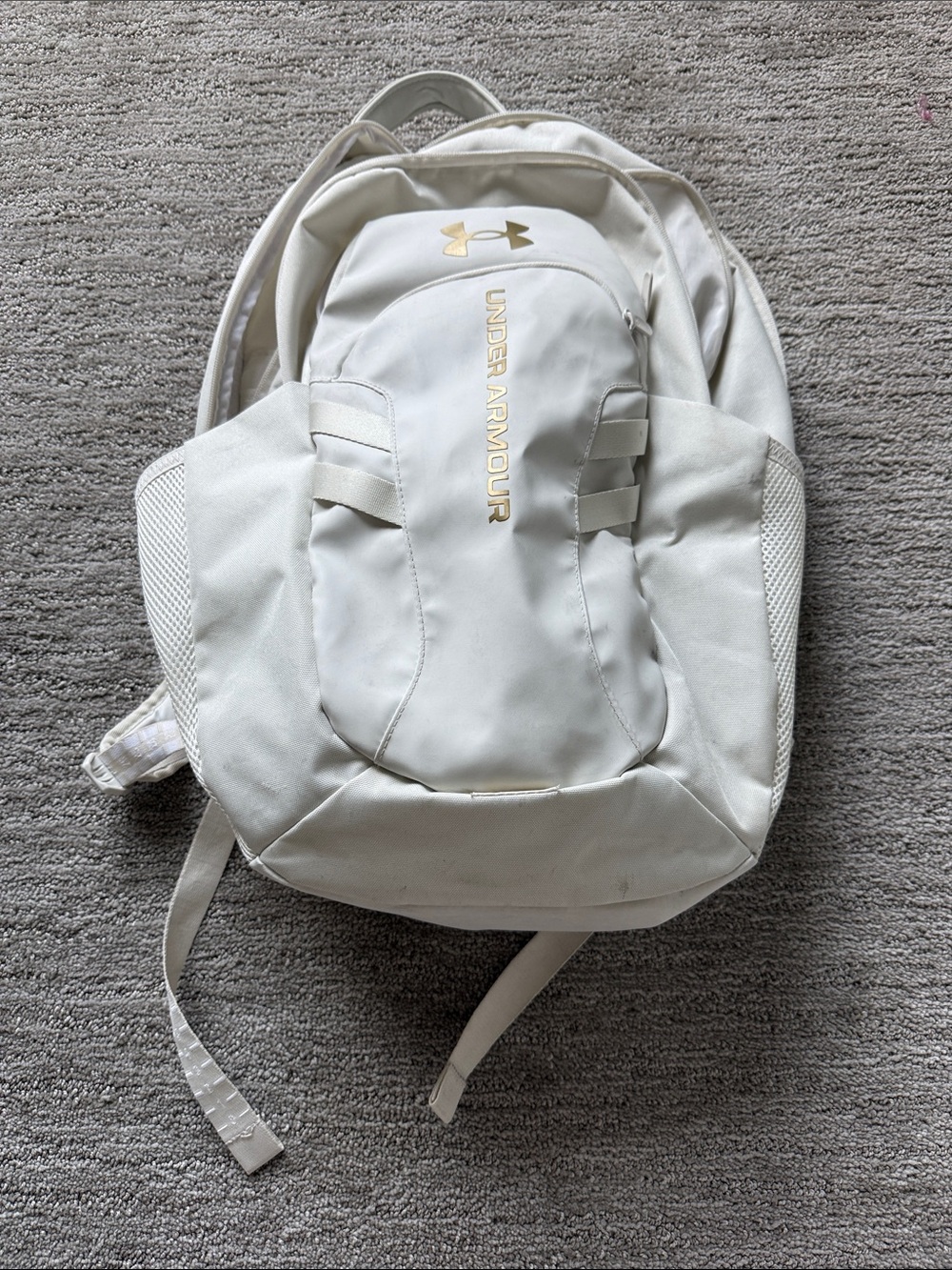 Under Armour White Backpack with Gold Logo Accents